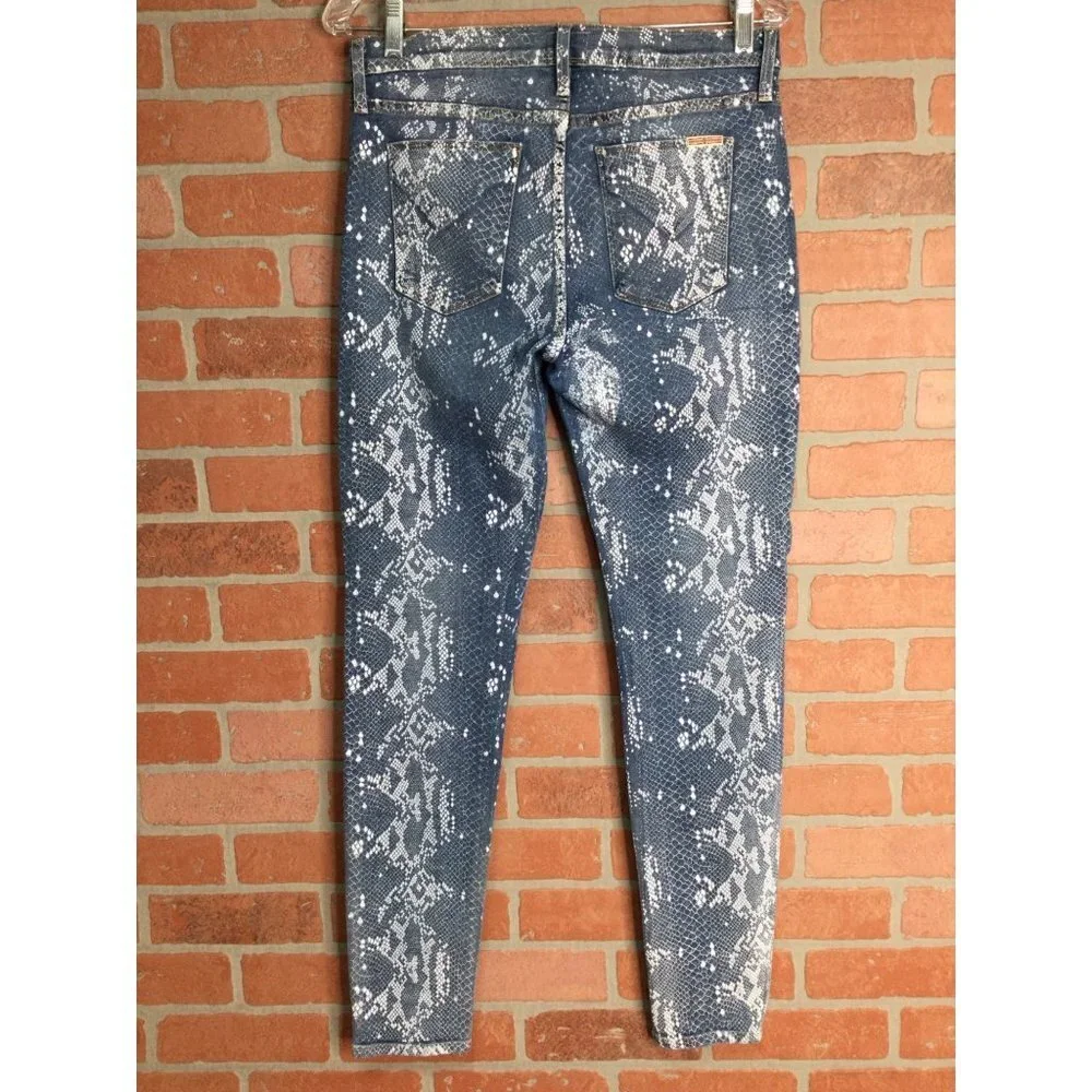 Hudson Nico Midrise Super Skinny Jeans Snake Print Midrise Blue White Size 29
